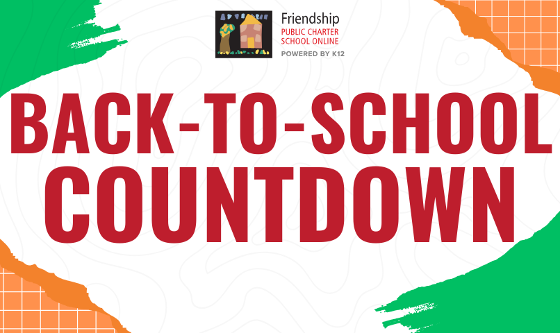 no image just a graphic that says back to school countdown with some orange and green design elements